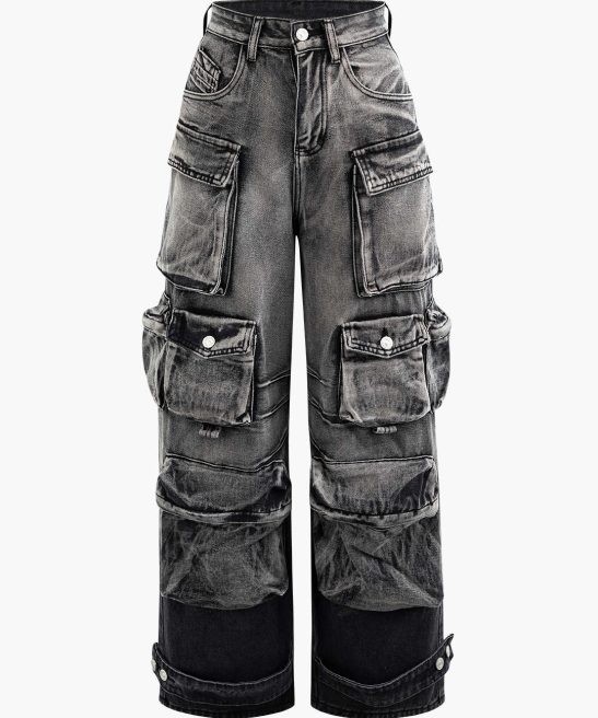 Ombre Multi Pocket Wide Leg Cargo Jeans