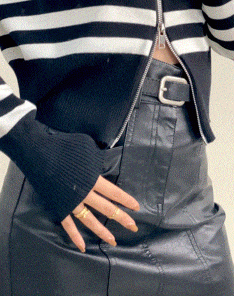 Black Vegan Leather Belted High Rise A-Line Mini Skirt