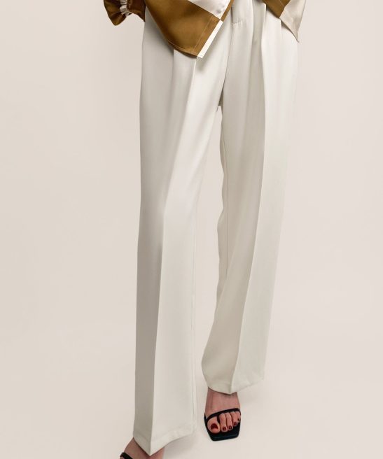 White Pleat Detail Wide Leg Work Pants