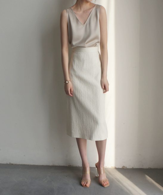 Vertical High-Rise Over-The-Knee Slit Skirt.