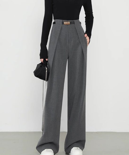 Middle Waist Solid Pocket Straight Leg Pants