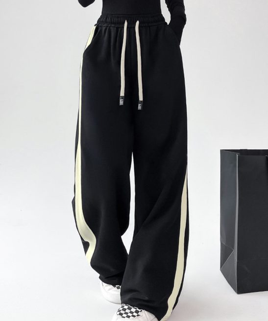 Drawstring Contrast Trim Wide Leg Sweatpants