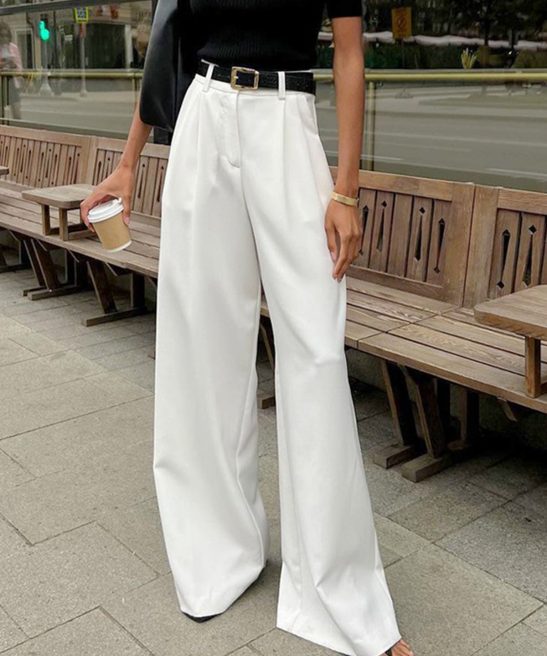 Solid Wide Leg Pants Without Belt