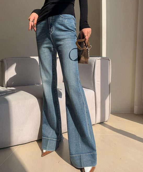 Washed Slim Draped Denim Pants