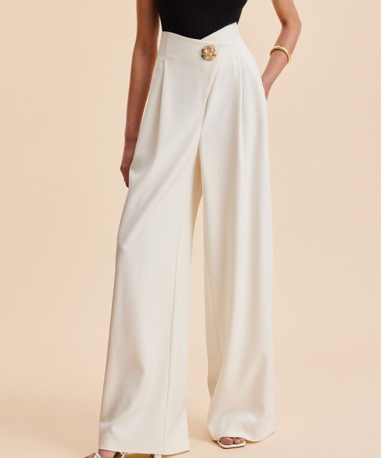 Embellished High-Waist Wide-Leg Pants