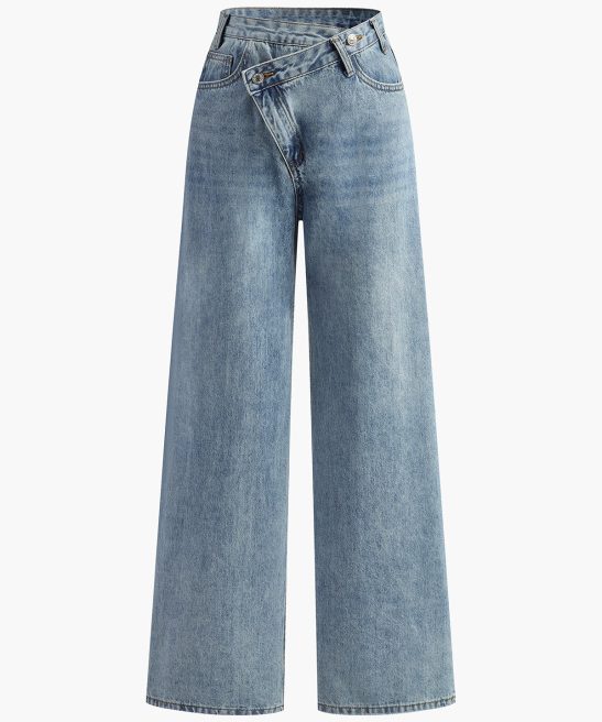 Asymmetric Waist Wide-Leg Jeans