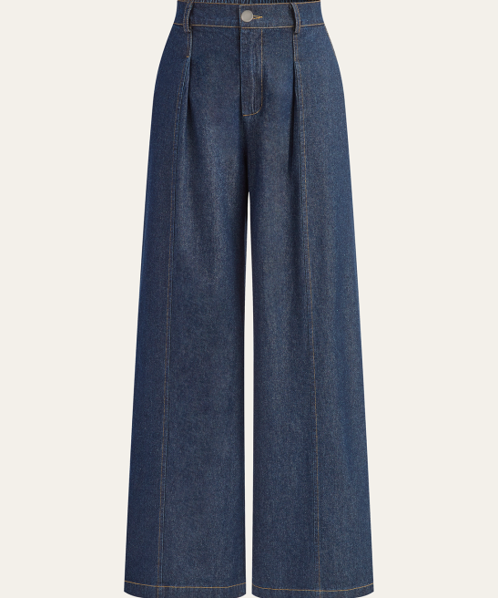 Mid-Waisted Wide-Leg Denim Pants