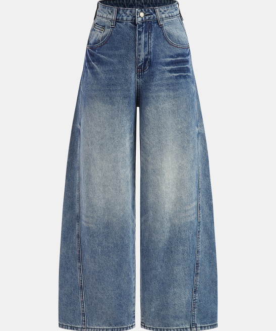 Curved-Seam Wide-Leg Denim Jeans