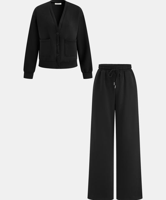 V-Neck Cardigan & Drawstring Pants Set