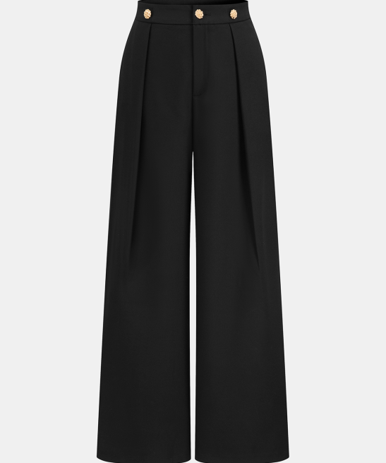 Metal Detail Pleated Wide-Leg Pants