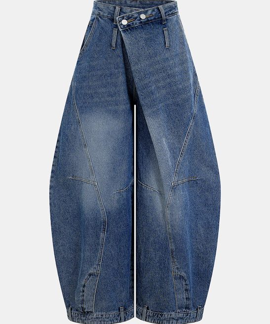 Asymmetric Waistband Mid-Waist Balloon Jeans