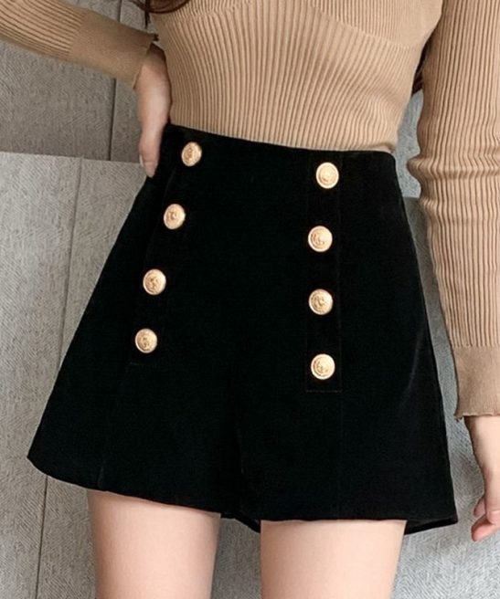Embellished Button Suede High-Waisted Shorts