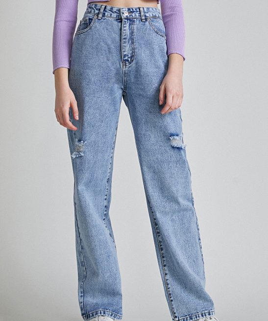 Dark Blue Ripped High Jeans