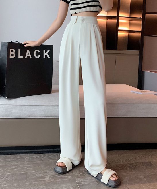 White High-Waisted Straight Trousers Slacks